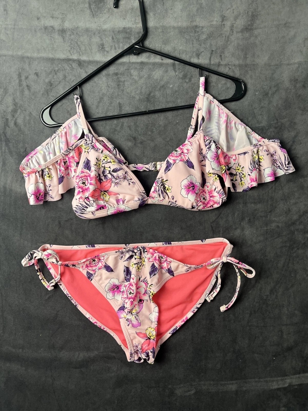 Floral Pink Ruffle Off-Shoulder Bikini Set